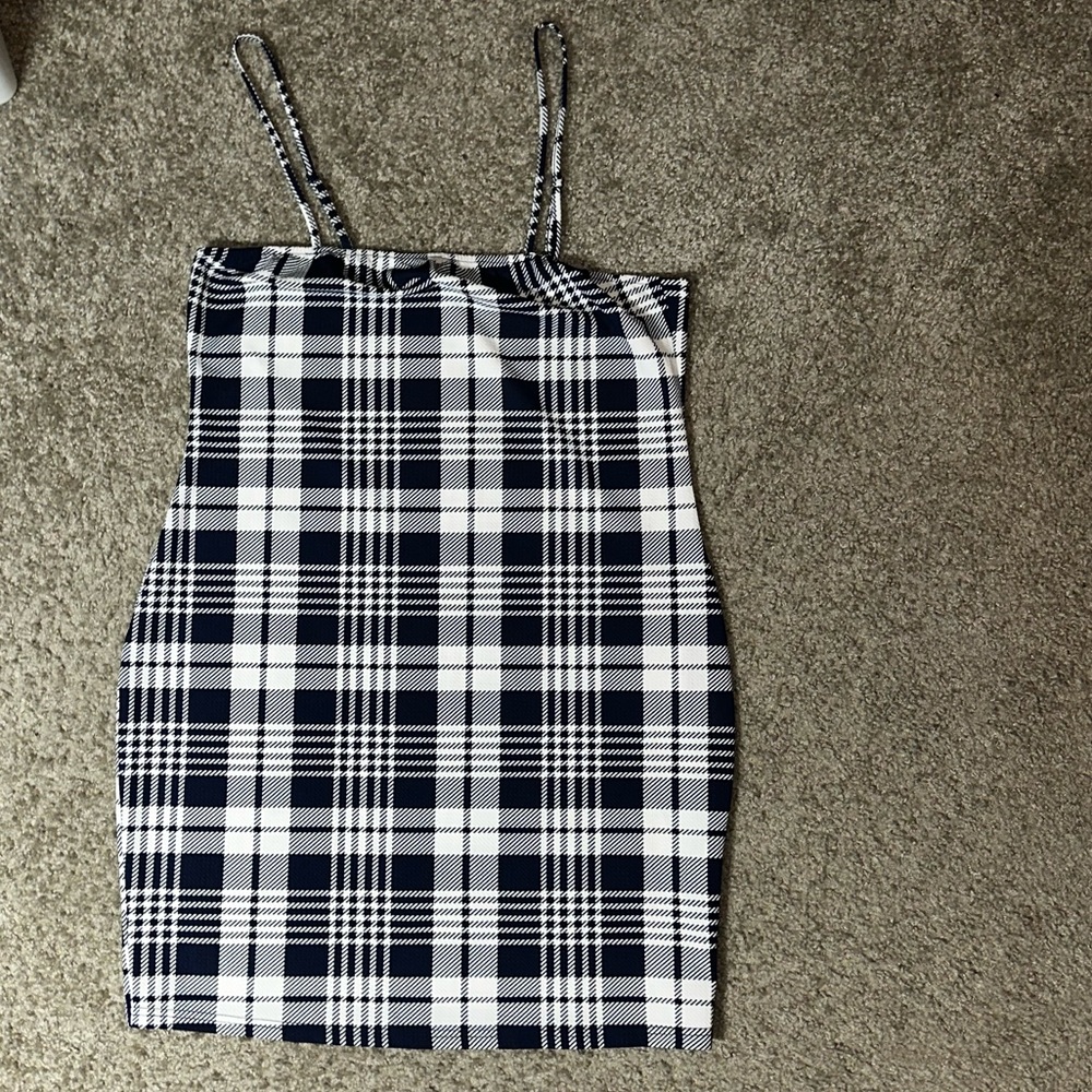 SHEIN Black and White Plaid Mini Dress